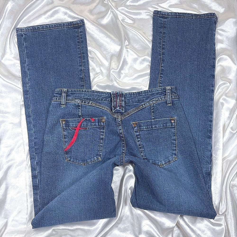 y2k Vintage FUBU Jeans Blue Excellent Red Logo Embroidered Low Rise Straight Leg